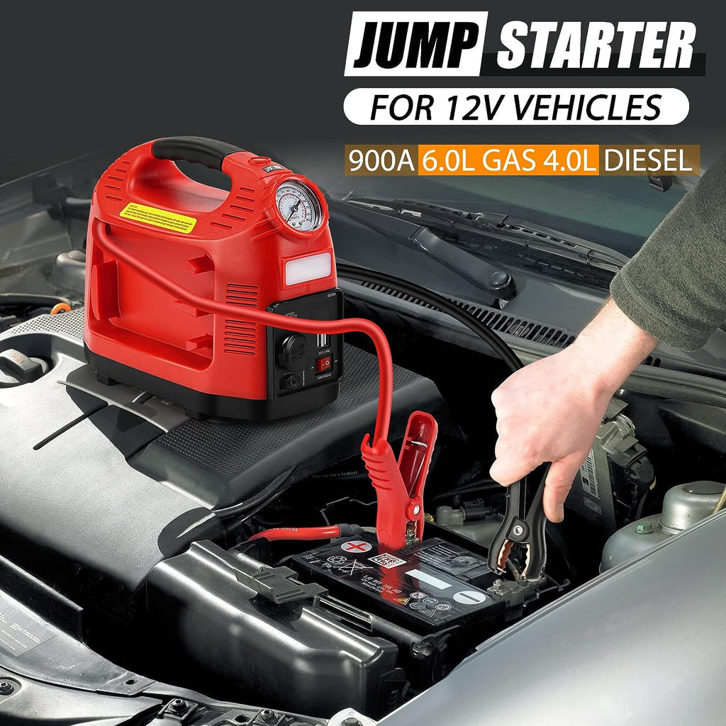 E-Ant Jump Starter with Air Compressor, 900A Peak Jump Starter, 260 PSI  Tire Inflator, 12V Battery Jumper Starter Portable, Jumper Cables for Up to
