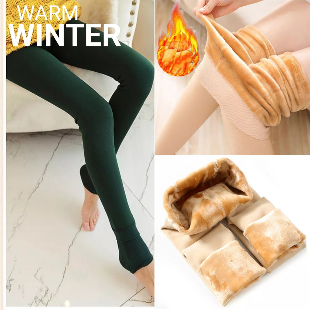 Winter Warm Fleece Pantyhose Lined Natural Skin Color Leggings