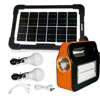 Mini Portable Solar Power Station Generator Home Lighting Kit with 2 Bulbs Solar Panel