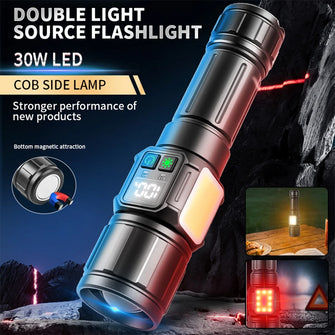 Long-range Tactical Torch High Power LED Flashlight Powerful COB Side Light Rechargeable Waterproof