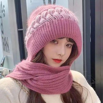 Integrated Ear Protection Windproof Cap Scarf, Winter Warm Knitted Hat Scarf