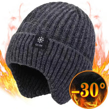 Men's Winter Velvet Beanie Hat with Earflaps Knit