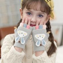 Cartoon Kids Flip Top Fingerless Gloves Convertible Mittens Winter Warm