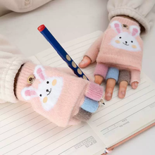 Cartoon Kids Flip Top Fingerless Gloves Convertible Mittens Winter Warm