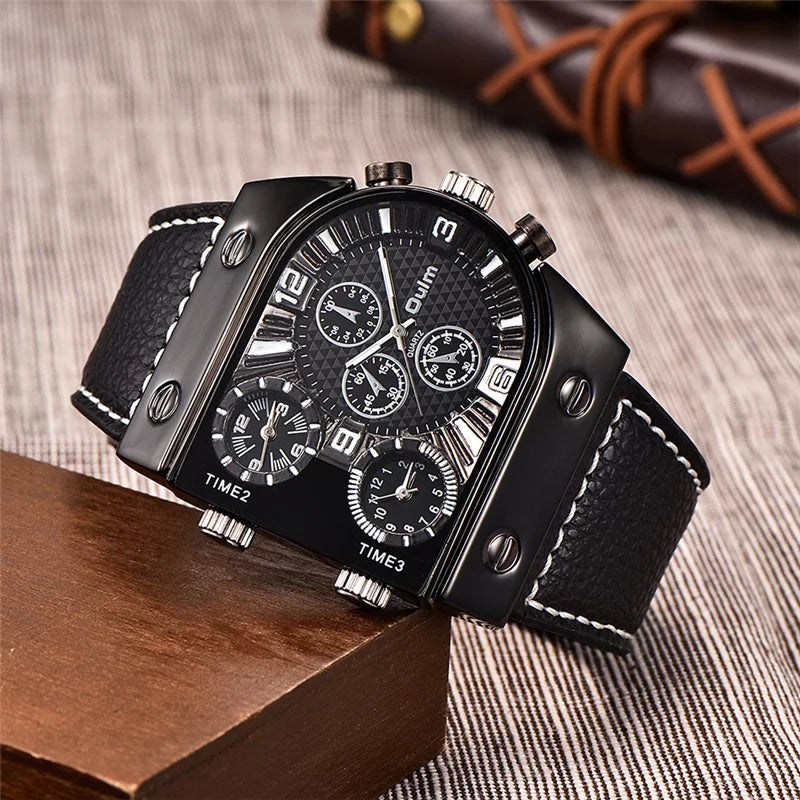 Oulm 9315 Luxury Brand Unique Design Leather Strap Watch arzaan.pk