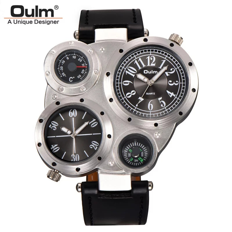 Oulm Mens Luxury Sport Oulm Watch With Multiple Time Zone And Leather Strap  LY191213 From Dang10, $13.43 | DHgate.Com